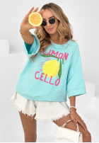 Mikina oversize z nadrukiem Limoncello La Dolce Vita blankytná