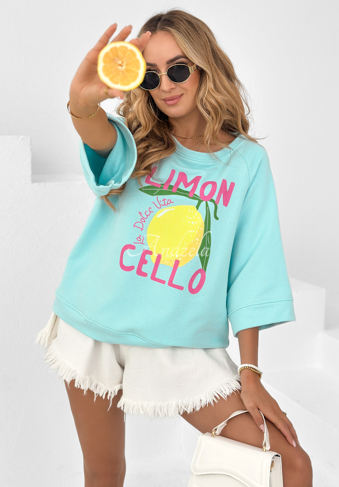 Mikina oversize s potlačou Limoncello La Dolce Vita blankytná