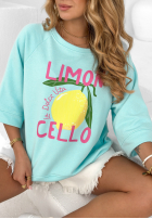 Mikina oversize z nadrukiem Limoncello La Dolce Vita blankytná