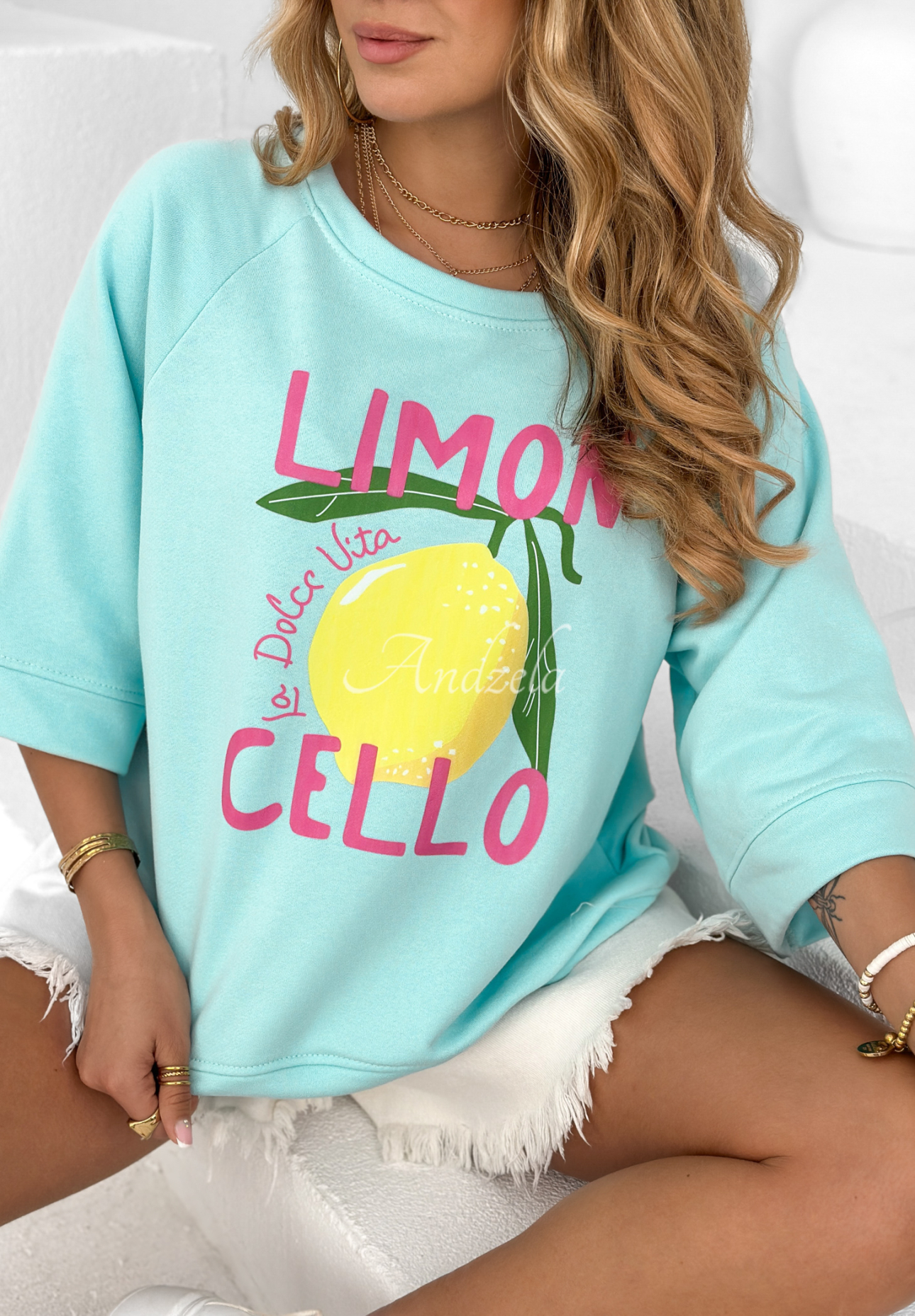 Mikina oversize s potlačou Limoncello La Dolce Vita blankytná