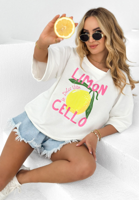 Mikina oversize s potlačou Limoncello La Dolce Vita ecru