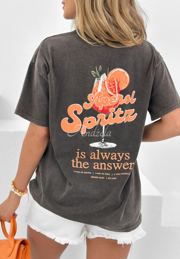 Dlh&eacute; tričko s potlačou Aperol Spritz tmavosiv&yacute;