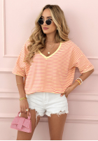 Tričko oversize w paski Trendy Stripes bananowo-ružový