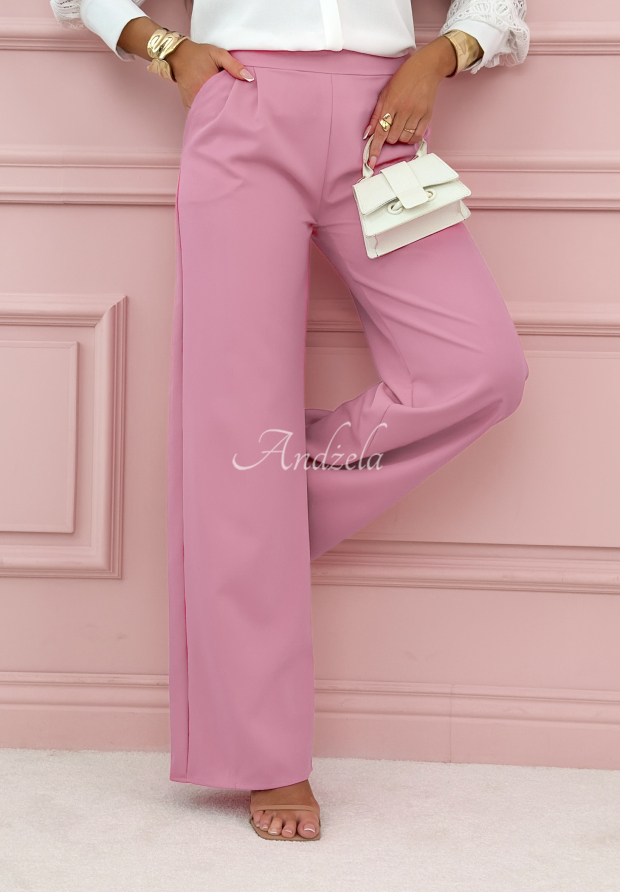Elegantn&eacute; nohavice wide leg Glamour Flow p&uacute;drovo ružov&aacute;