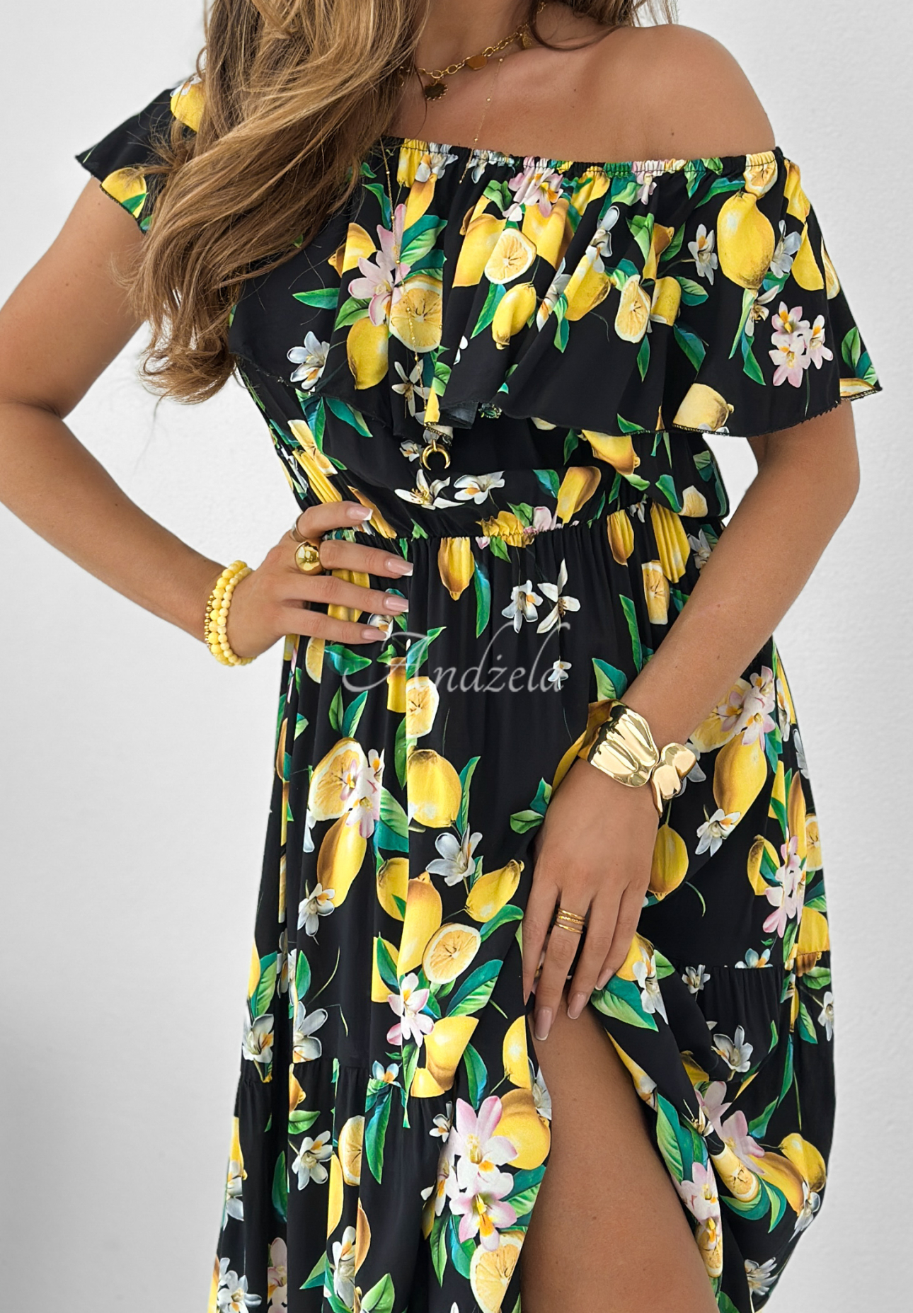 Šaty španielka s citrónmi Spanish Lemons čierna
