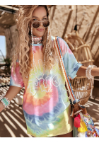 Dlhé tričko oversize tie dye Chill Out ružovo-žltá