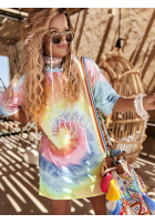 Dlhý Tričko oversize tie dye Chill Out różowo-žltá