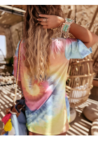 Dlhý Tričko oversize tie dye Chill Out różowo-žltá