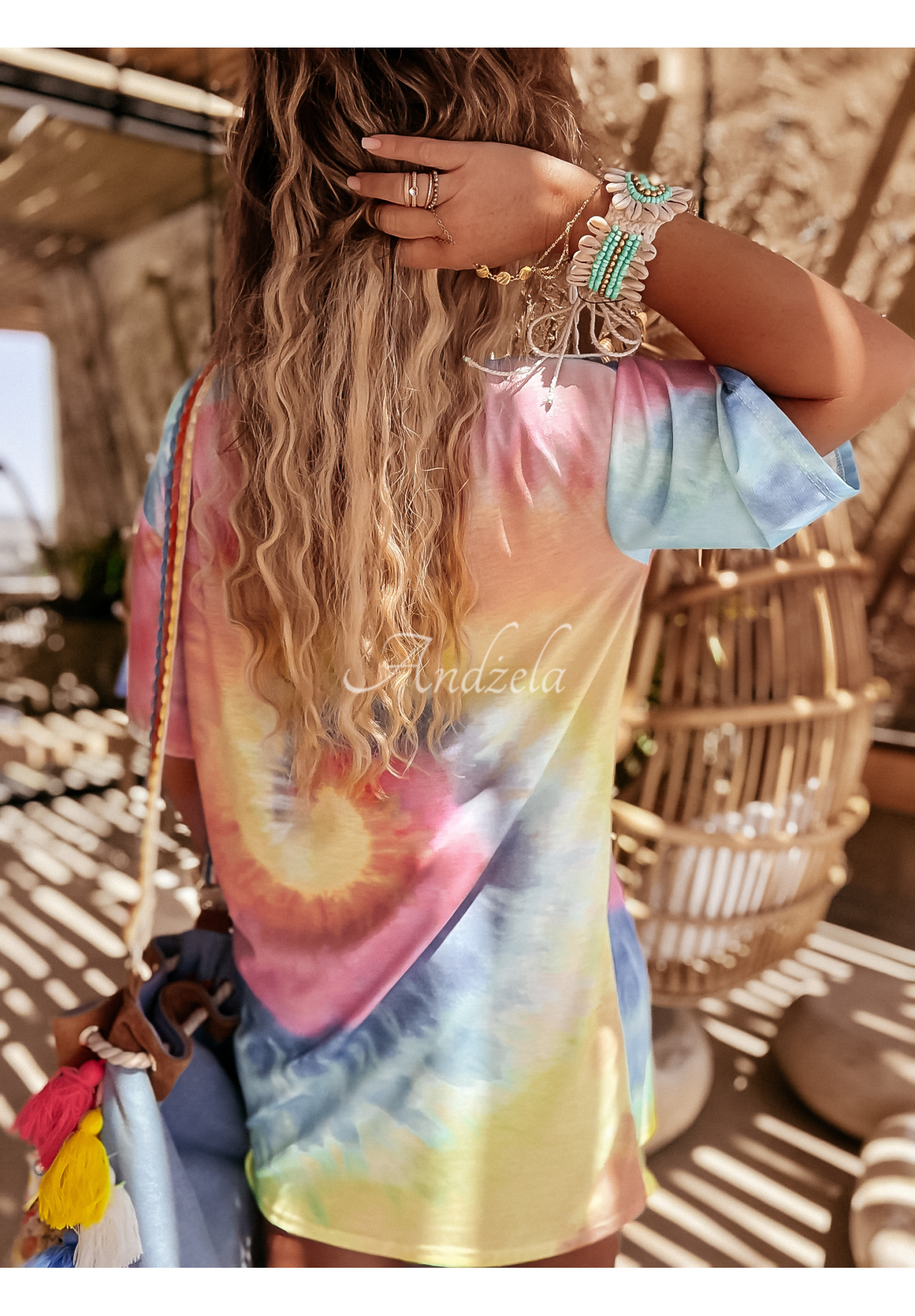 Dlhé tričko oversize tie dye Chill Out ružovo-žltá