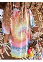 Dlhý Tričko oversize tie dye Chill Out różowo-žltá