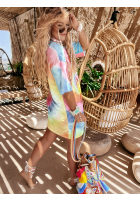 Dlhý Tričko oversize tie dye Chill Out różowo-žltá