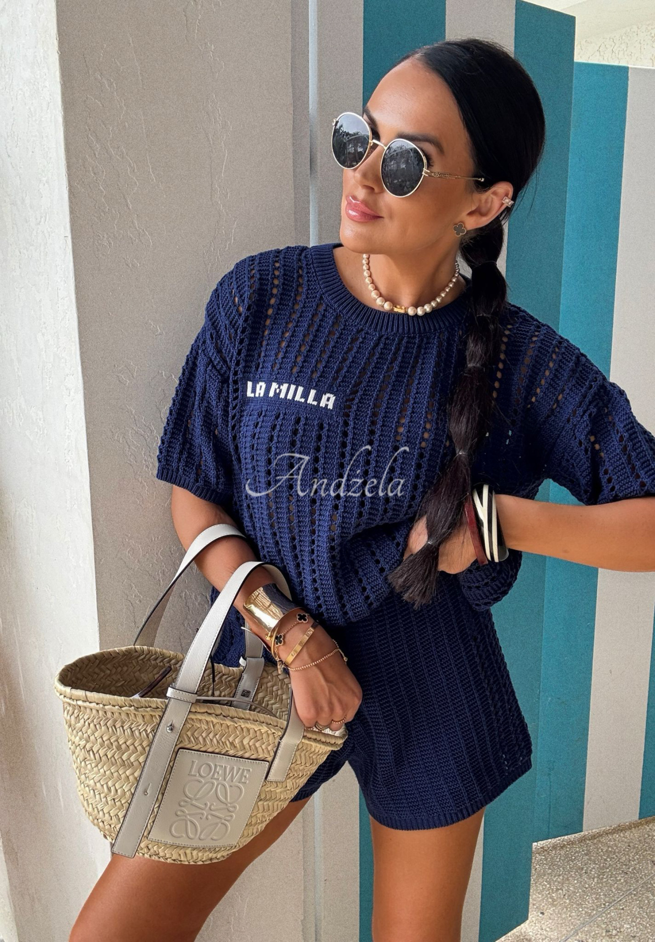 Pletené súprava blúzka a šortky La Milla Sporty Chic tmavomodrý