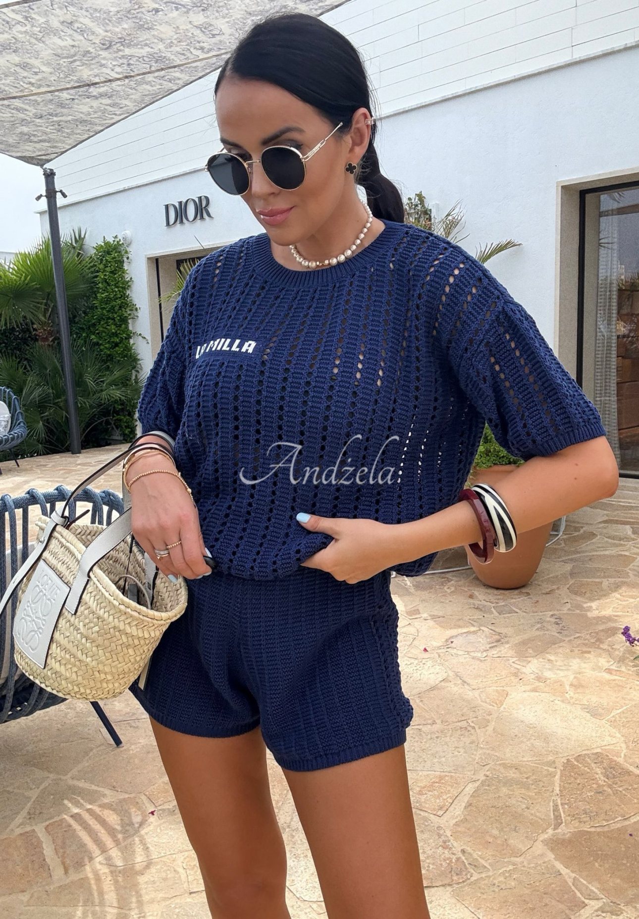 Pletené súprava blúzka a šortky La Milla Sporty Chic tmavomodrý