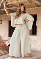 Súprava Blúzka i Nohavice wide leg Desert Princess svetlobéžový