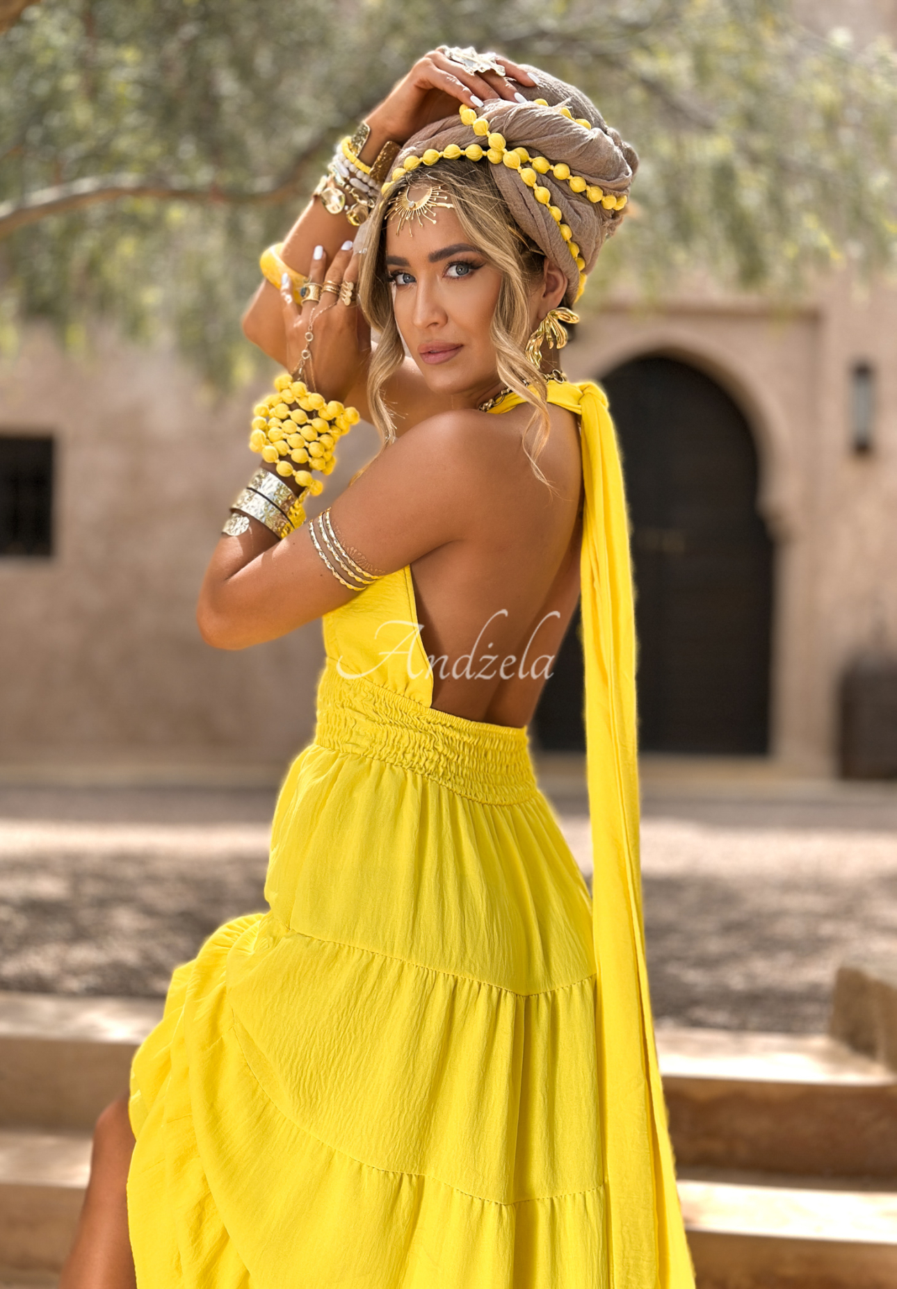 Šaty na ramienka Marrakesh banánová