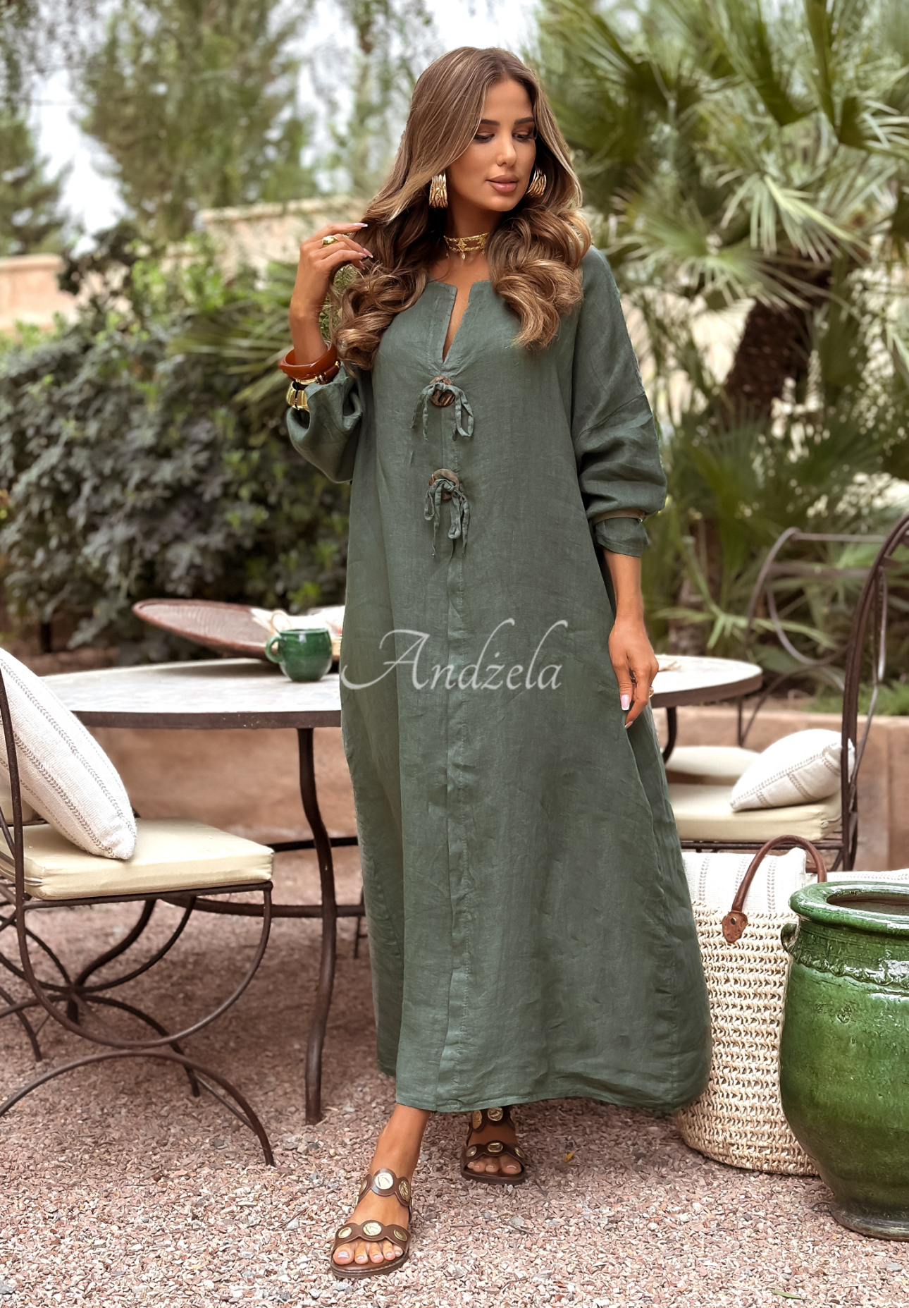 Ľanové šaty Melody Of Life khaki
