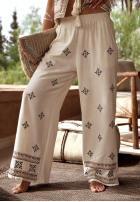 Nohavice wide leg z haftami boho Worth A Visit svetlobéžové