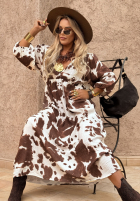 Šaty midi w zwierzęcy print Tennessee Country biało-čokoládová