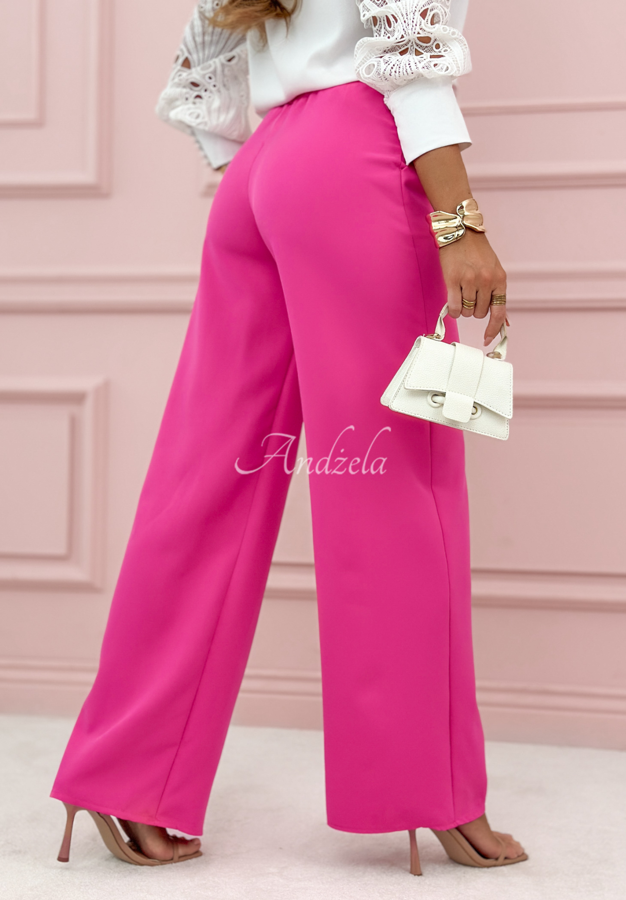 Elegantné nohavice wide leg Glamour Flow fuchsiové