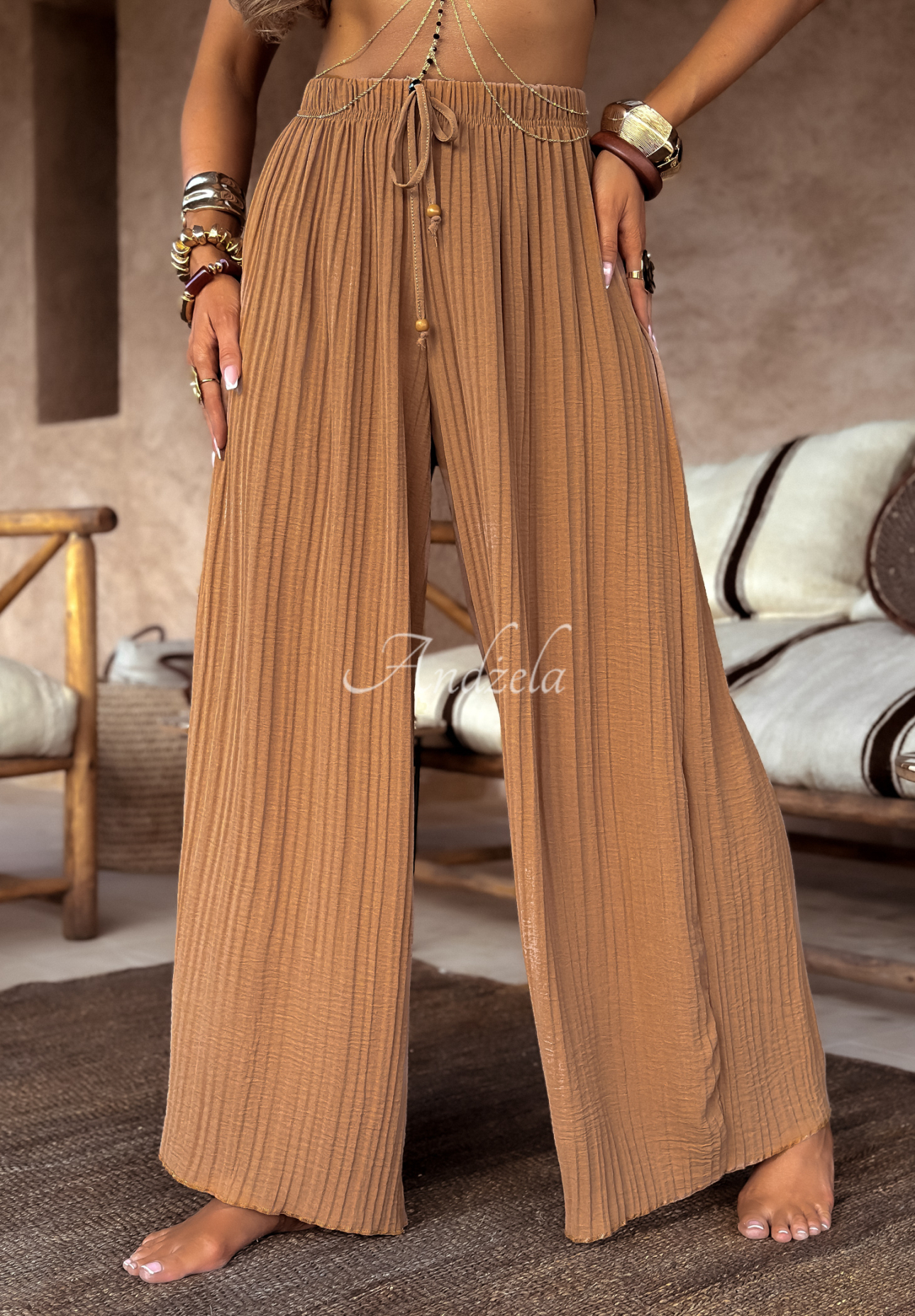 Látkové nohavice wide leg In Cairo ťavie