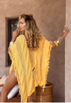 Narzutka plażowa z frędzlami boho Sunshine Perfection banánová