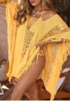 Narzutka plażowa z frędzlami boho Sunshine Perfection banánová