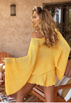 Krótki ażurowy Sveter z szerokimi rękawami boho Sunshine Perfection banánový