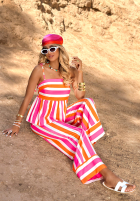 Súprava Blúzka i Nohavice wide leg w paski Sunny Stripes pomarańczowo-ružový