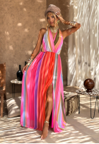 Wzorzysta Šaty maxi Colorful Sun Rays pomarańczowo-ružová