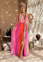 Wzorzysta Šaty maxi Colorful Sun Rays pomarańczowo-ružová