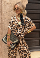 Nohavice wide leg w panterkę Extra Wild béžové