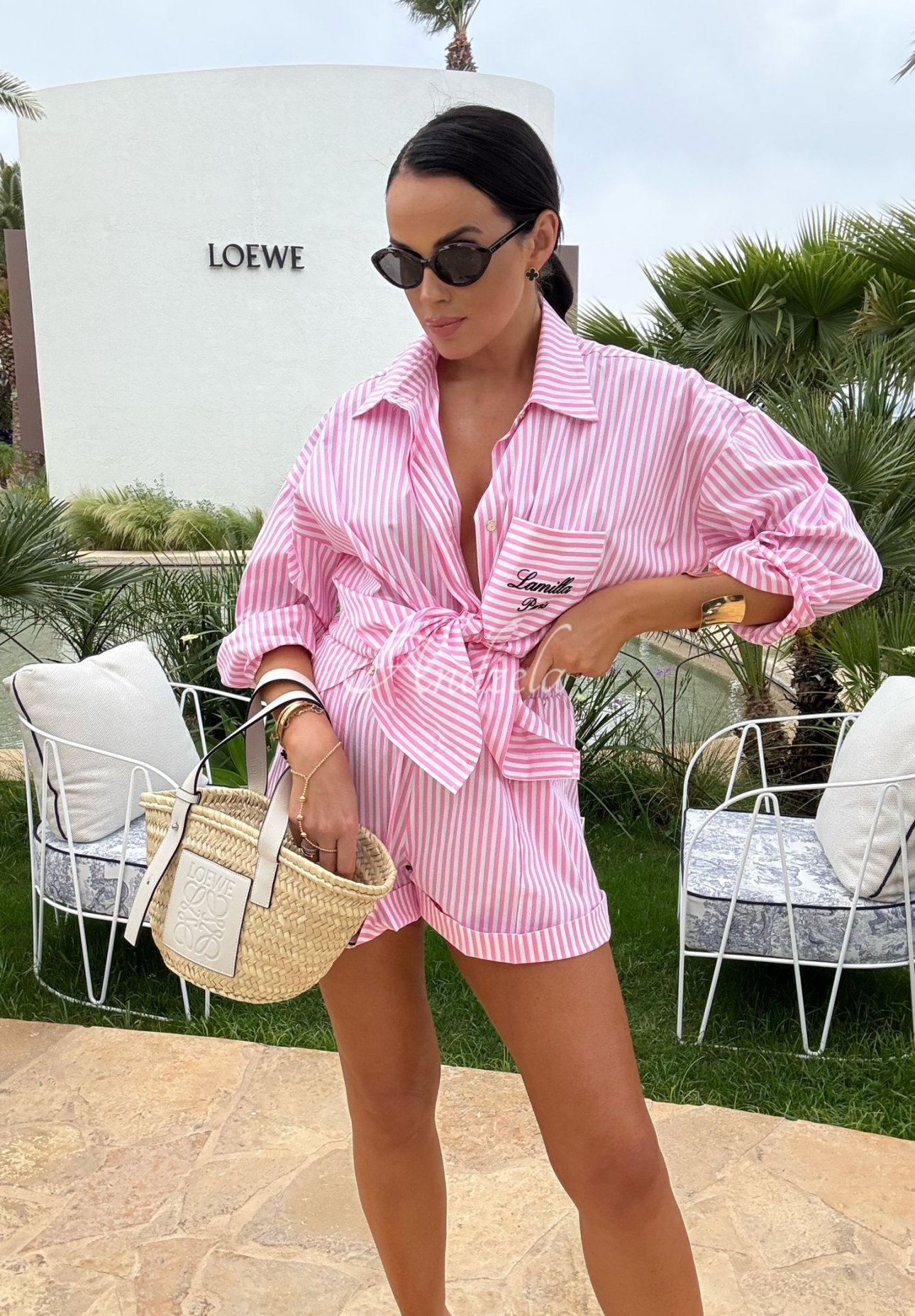 Súprava košeľa a šortky s pásikmi La Milla Sunshine Perfection ružový