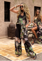 Nohavice wide leg so vzormi Jungle Escape čierne
