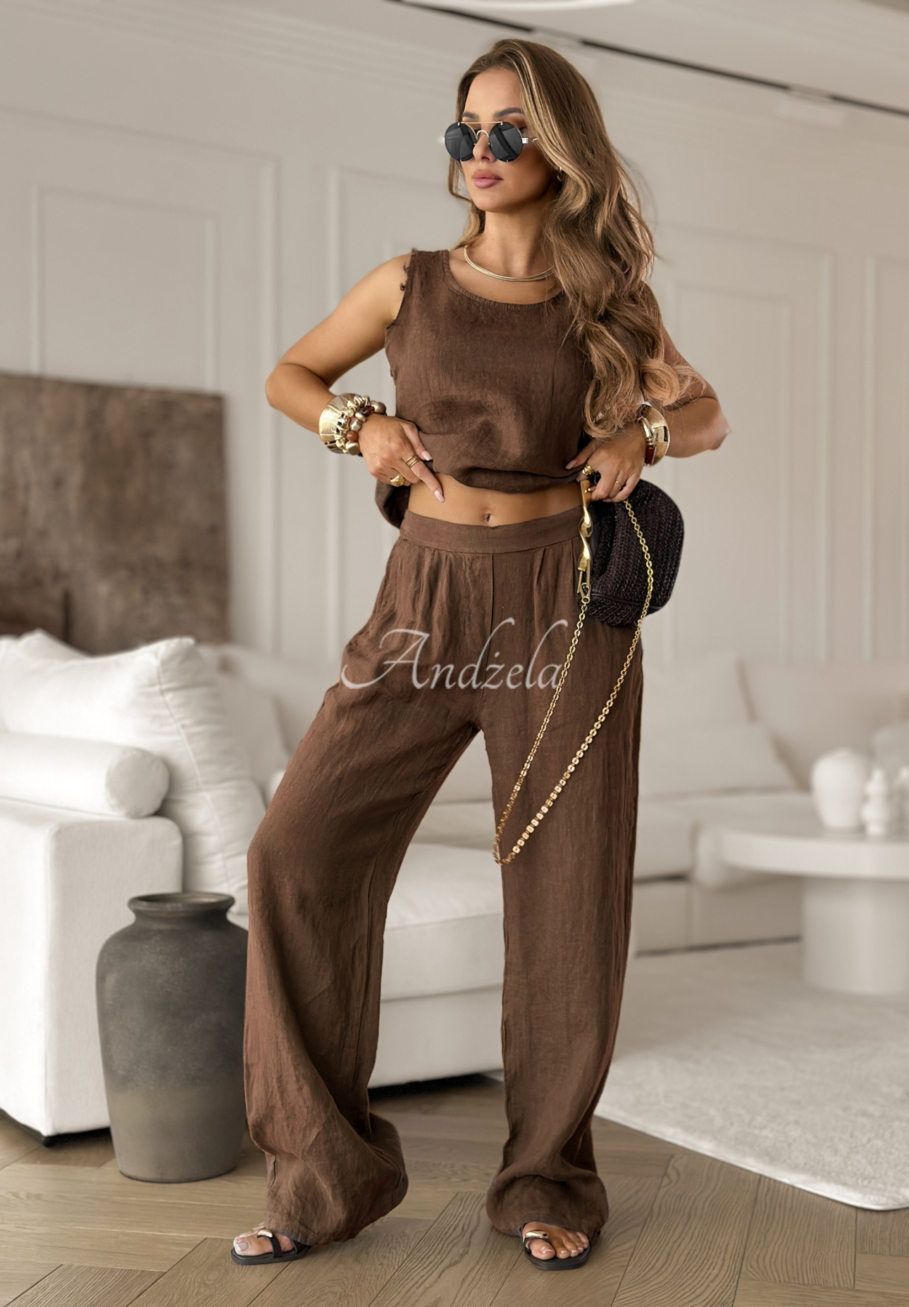 Ľanový top Desert Princess čokoládový