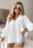 Ażurowa Blúzka z kwiatami boho Summer Sweetness Biela