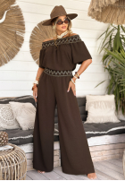Haftowany Súprava Blúzka i Nohavice wide leg Summer Life čokoládový