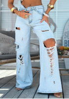 Nohavice džínosové wide leg z przetarciami Stunning Choice svetlomodré