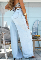 Nohavice džínosové wide leg z przetarciami Stunning Choice svetlomodré