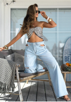 Nohavice džínosové wide leg z wycięciami Divine Choice svetlomodré
