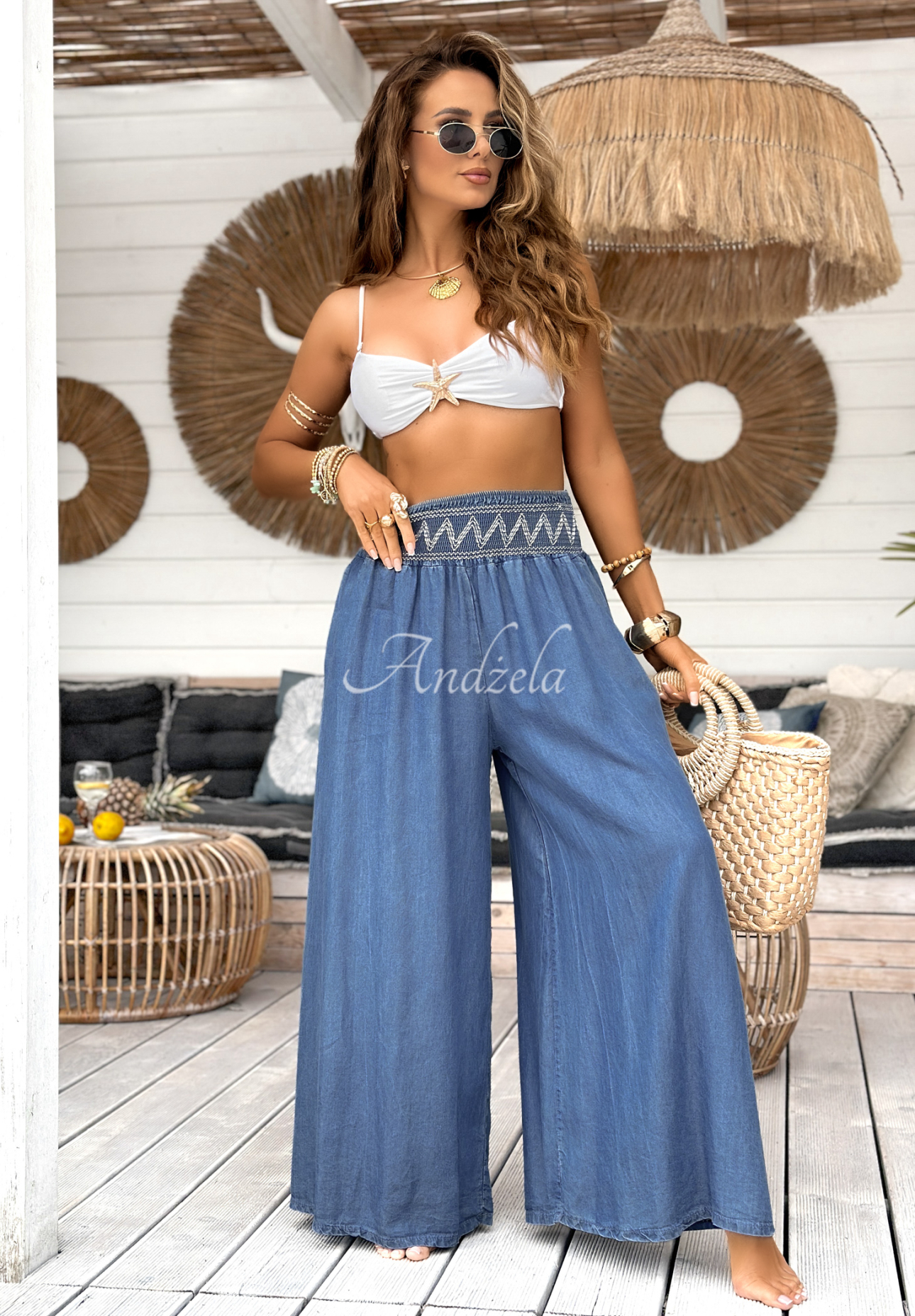Nohavice wide leg Extremely Welcome modré