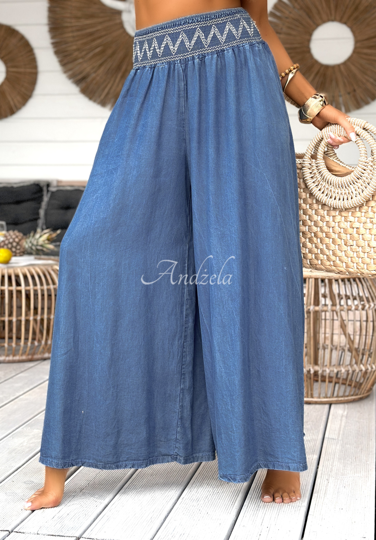 Nohavice wide leg Extremely Welcome modré