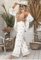 Haftowane Nohavice boho Serene Beaches biele
