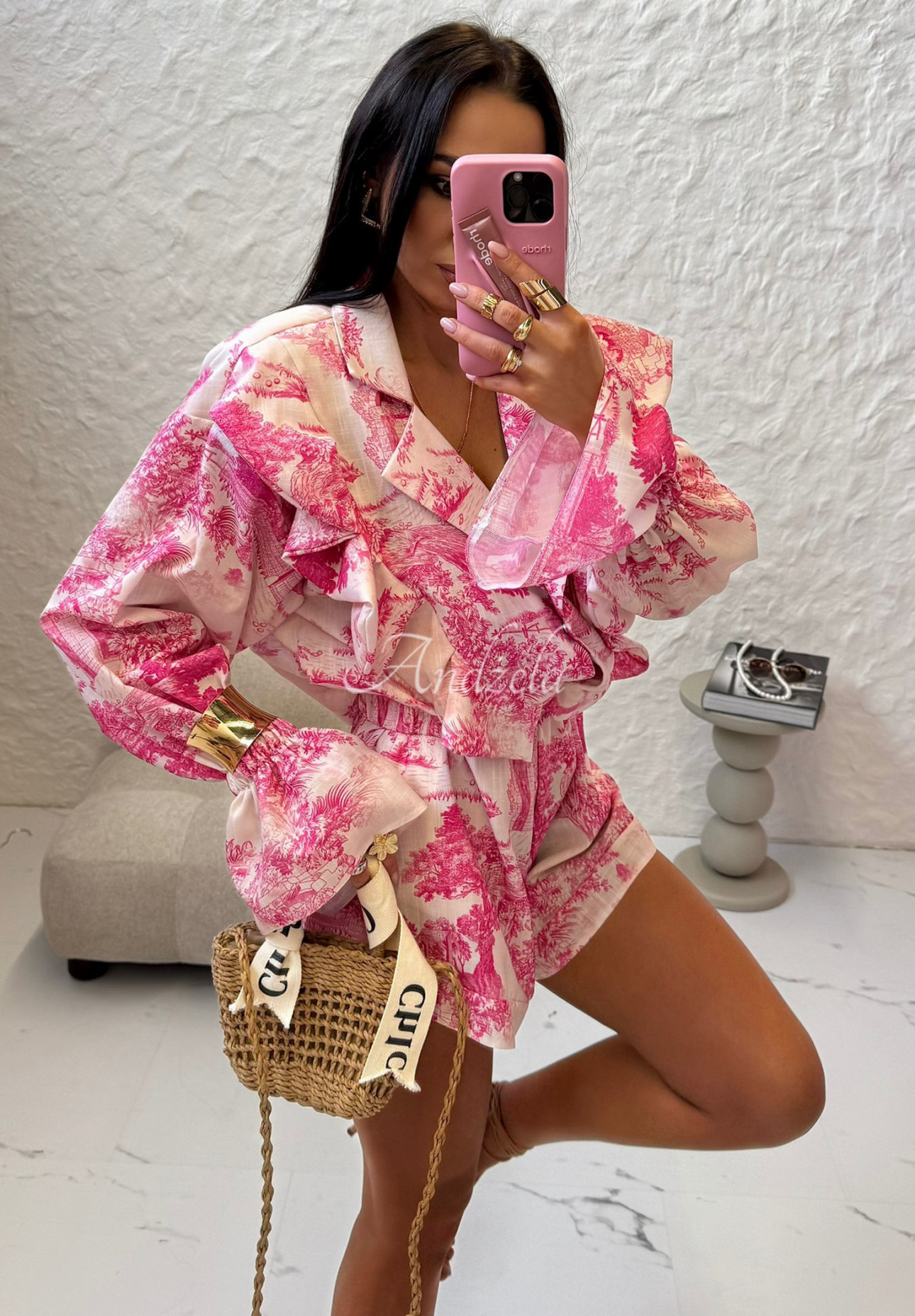 Ľanová súprava košeľa a šortky so vzormi La Milla Dreamy Places ružový