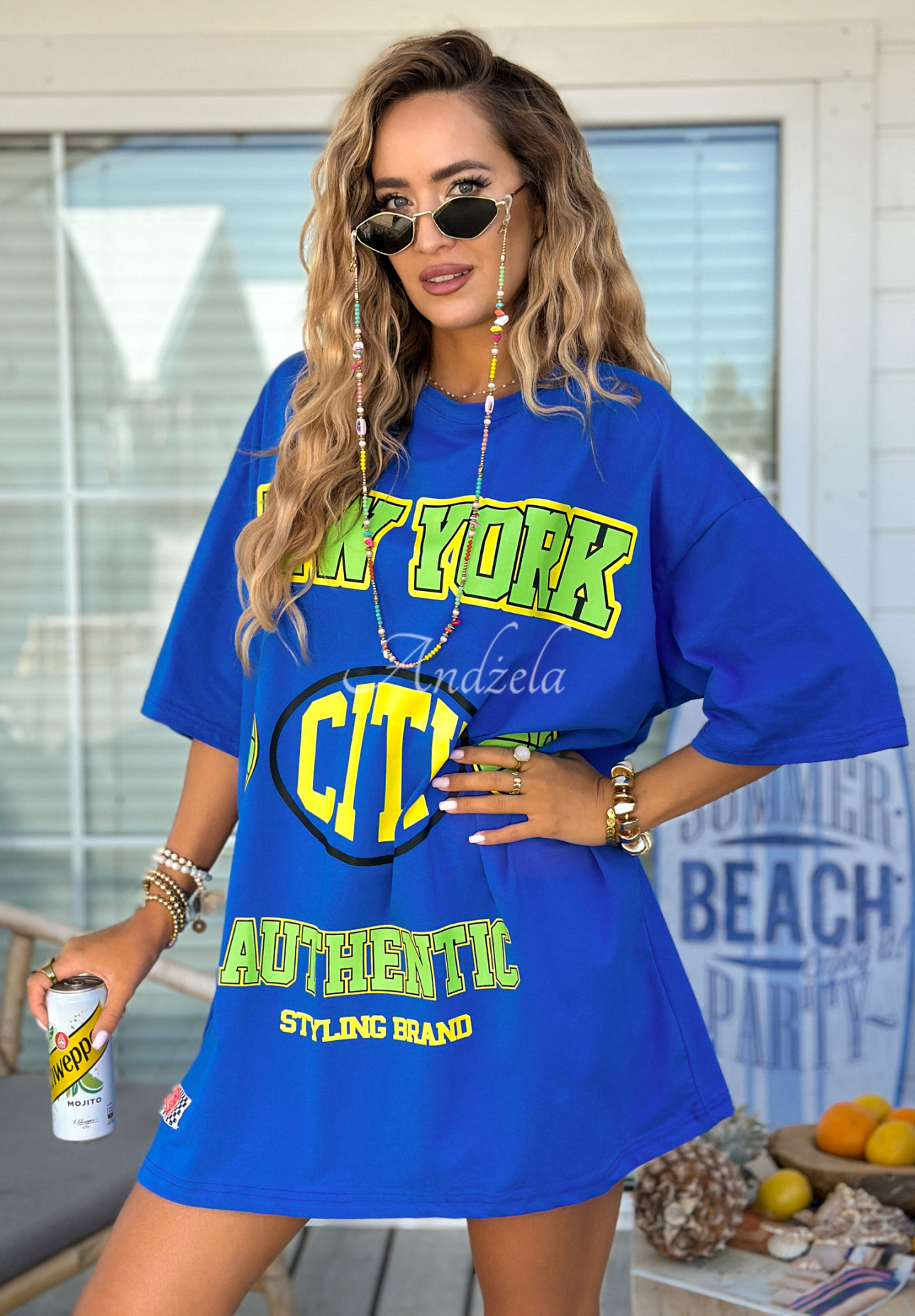 Oversize tričko s poltačou MC NYC Authentic kobaltový
