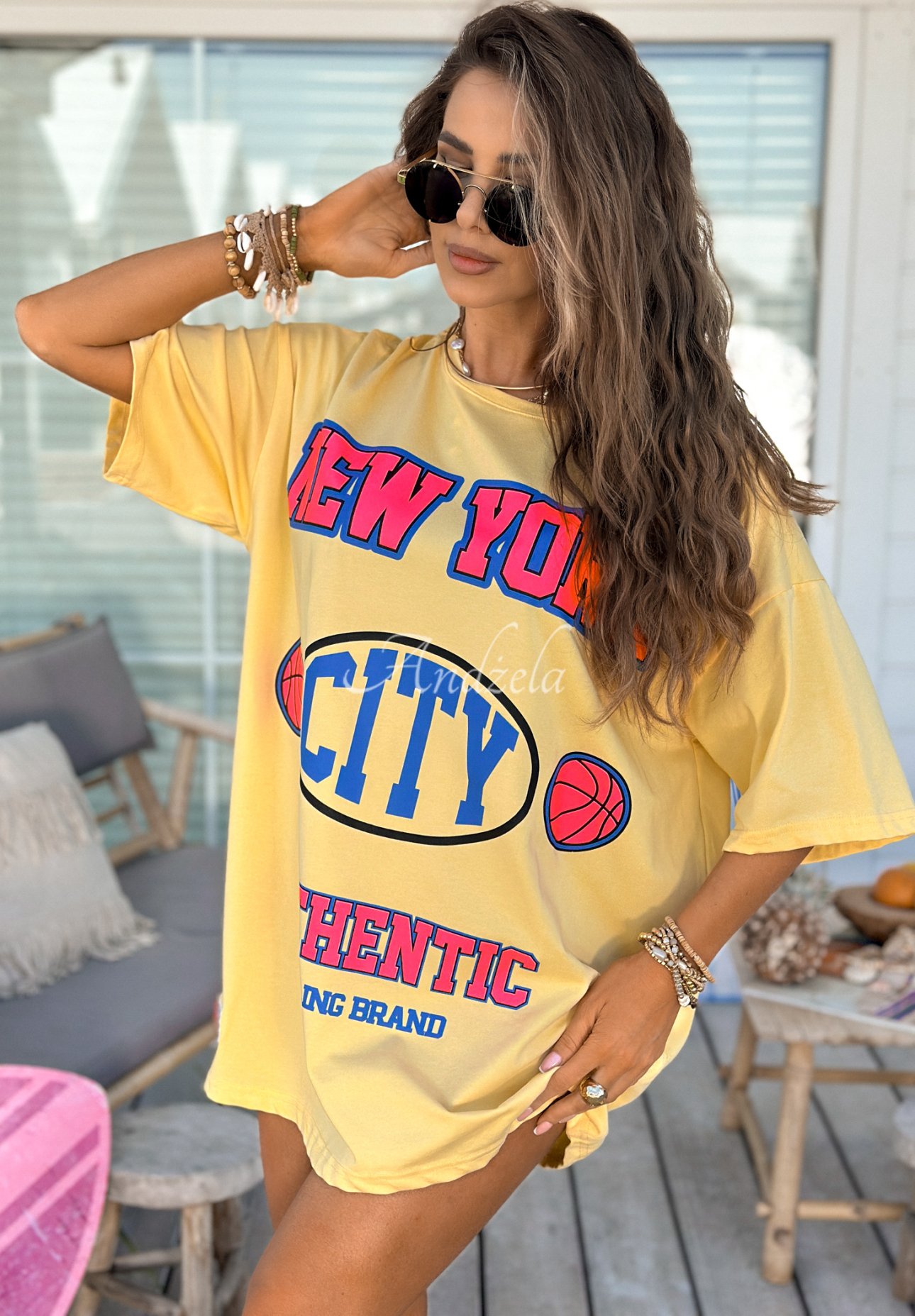 Oversize tričko s poltačou MC NYC Authentic banánový