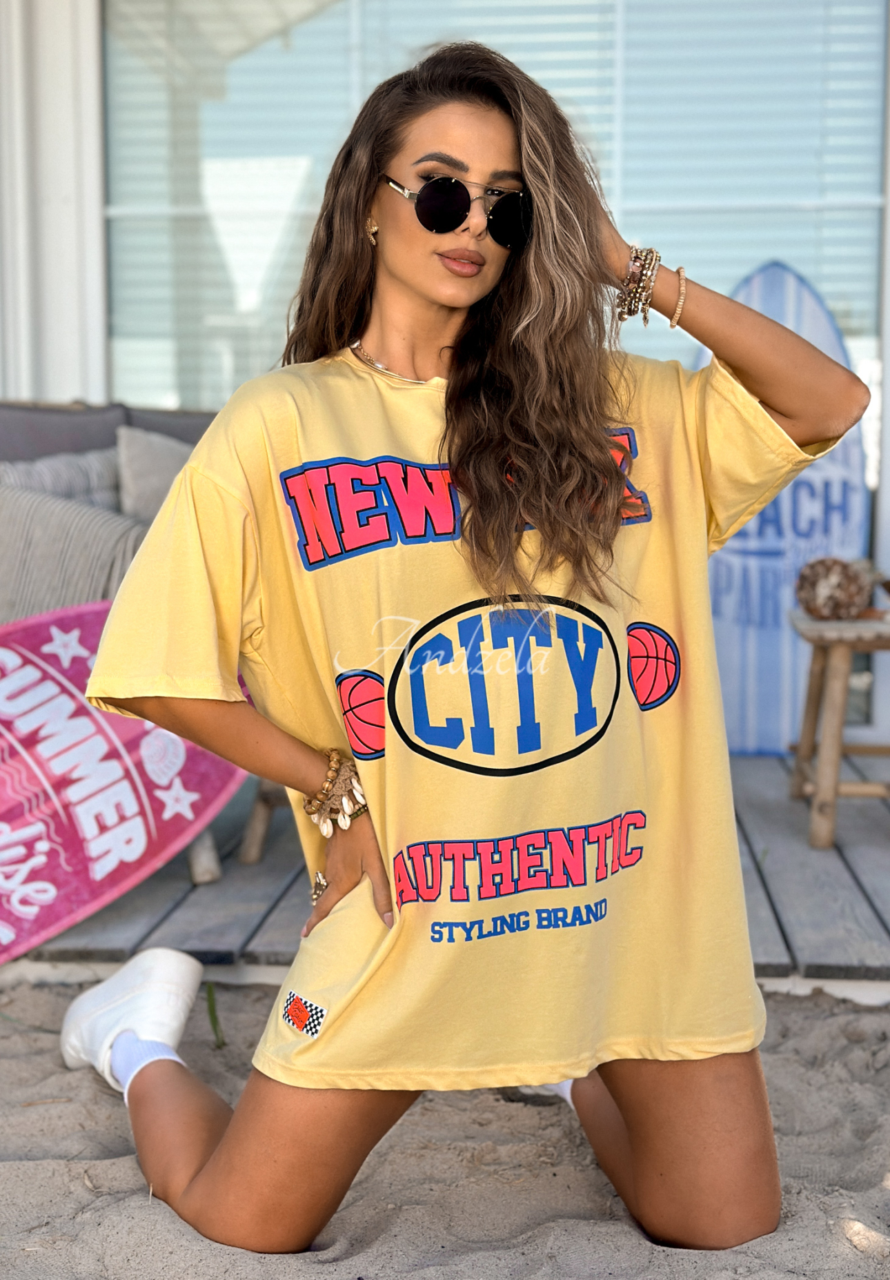 Oversize tričko s poltačou MC NYC Authentic banánový