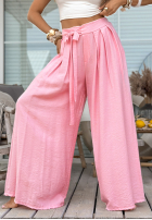 látkové Nohavice wide leg z wiązaniem Wavy Happiness ružové