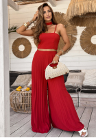Súprava top i plisowane Nohavice wide leg Beverly Shores červený