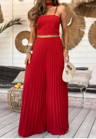 Súprava top i plisowane Nohavice wide leg Beverly Shores červený
