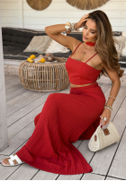 Súprava top i plisowane Nohavice wide leg Beverly Shores červený